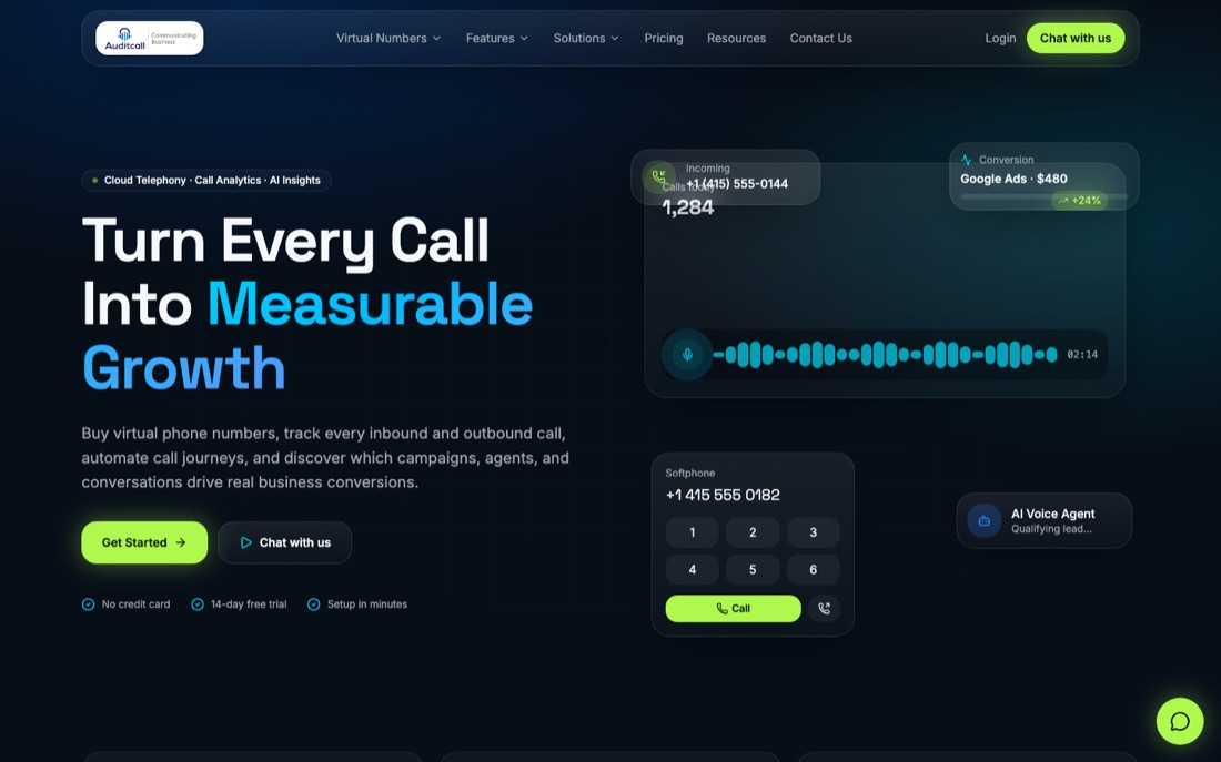 Auditcall homepage