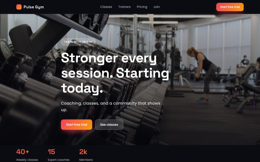 Pulse Gym homepage