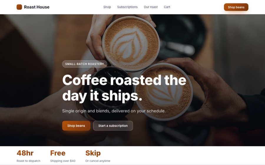 Roast House homepage