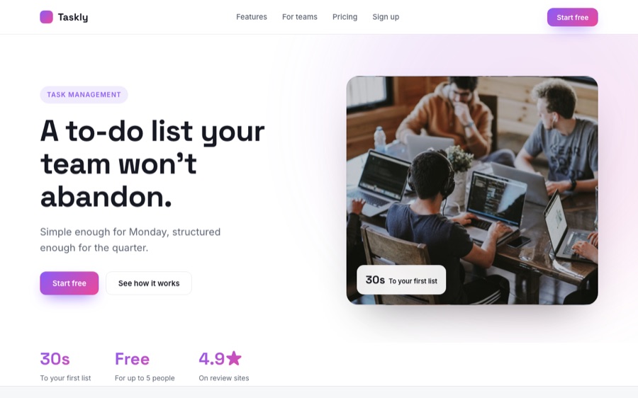 Taskly homepage